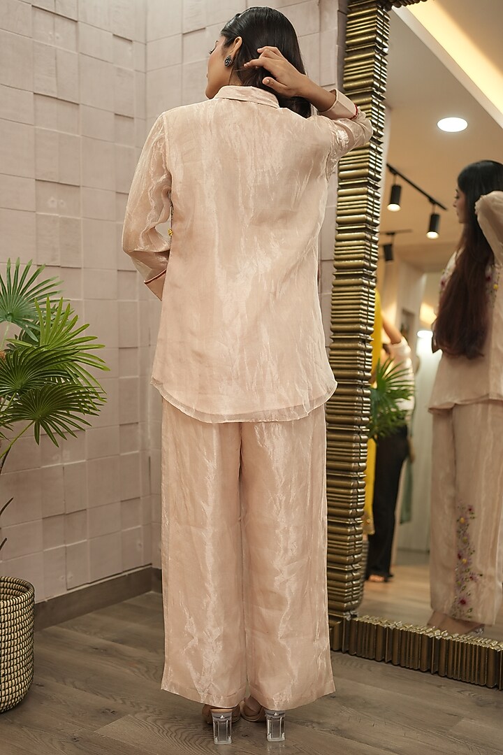 Champagne Tissue Organza Hand-Painted Co-Ord Set by Ojasvini at Pernia's Pop Up Shop