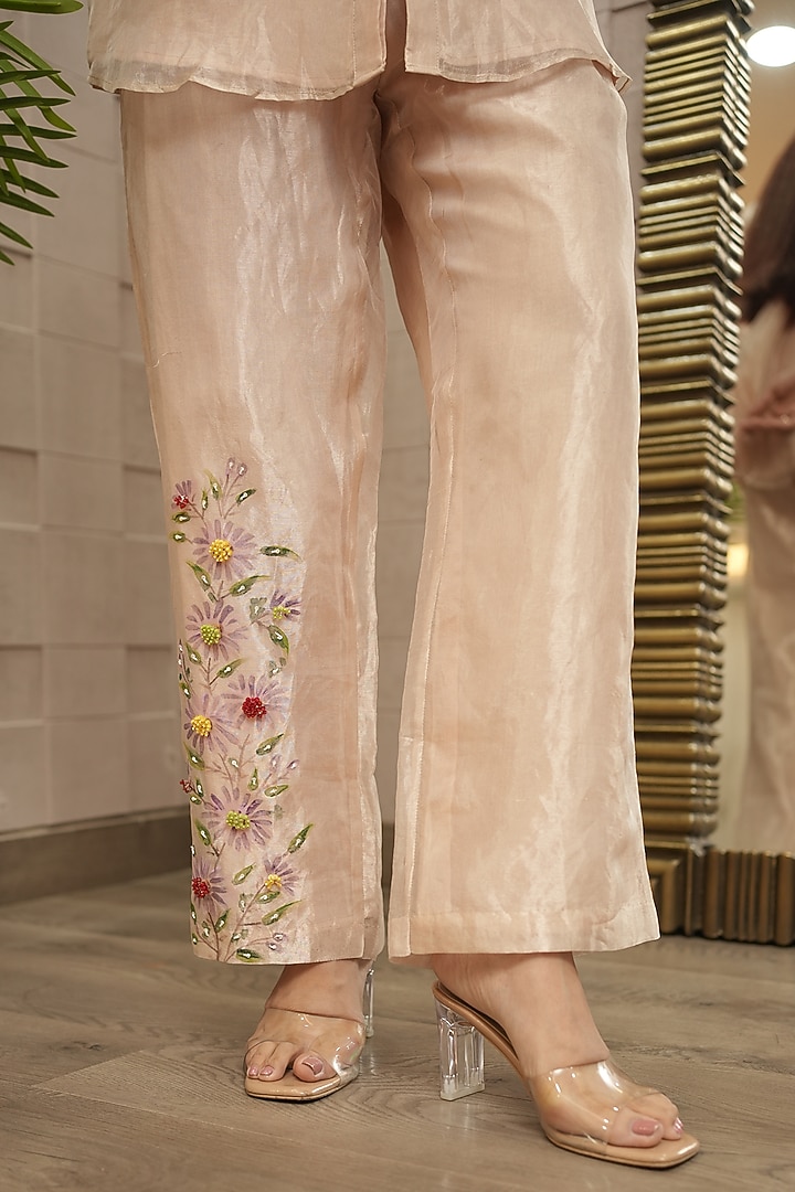 Champagne Tissue Organza Hand-Painted Co-Ord Set by Ojasvini at Pernia's Pop Up Shop