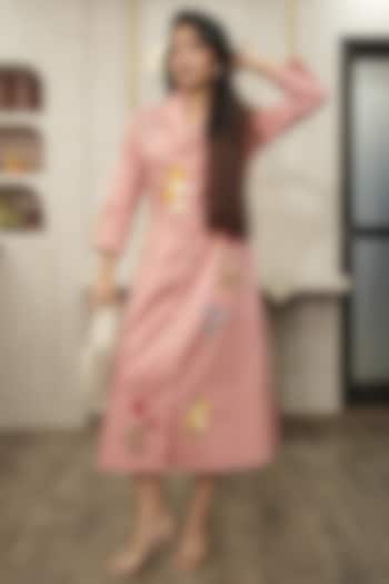 Pink Premium Cotton Hand-Painted Summer Dress by Ojasvini at Pernia's Pop Up Shop