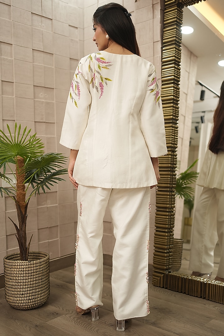 Ivory Silk Hand-Painted Co-ord Set by Ojasvini at Pernia's Pop Up Shop
