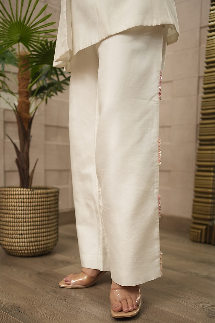 Ivory Silk Hand-Painted Co-ord Set by Ojasvini at Pernia's Pop Up Shop