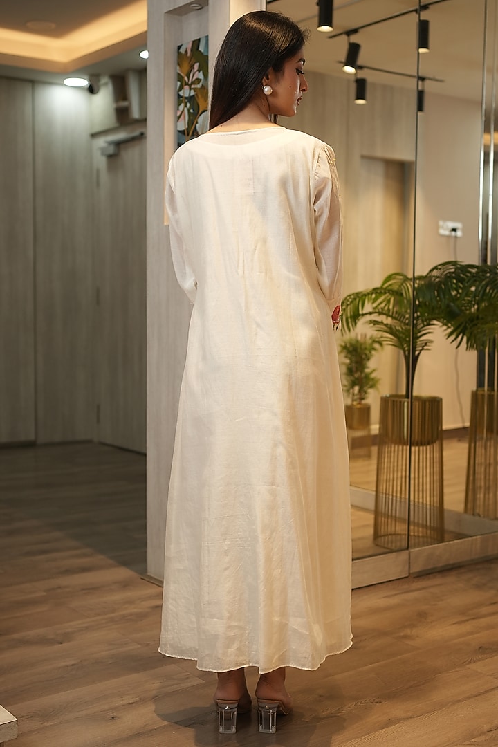 White Mul Chanderi Hand-Painted Summer Dress by Ojasvini at Pernia's Pop Up Shop