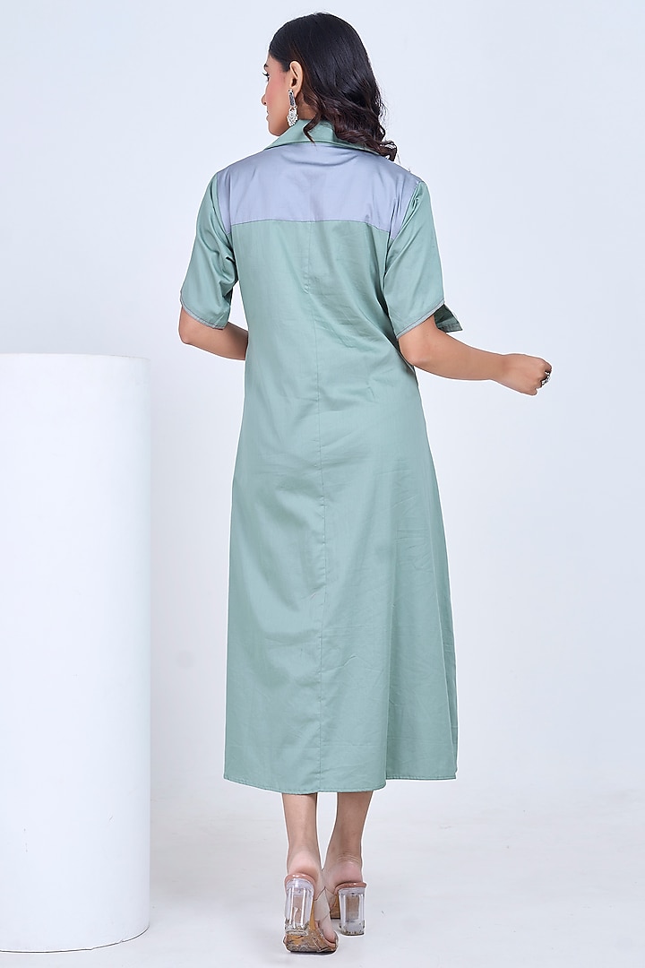 Grey & Sap Green Premium Cotton Hand-Painted Summer Dress by Ojasvini at Pernia's Pop Up Shop