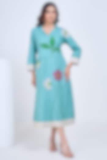 Aqua Linen Hand-Painted Summer Dress by Ojasvini at Pernia's Pop Up Shop