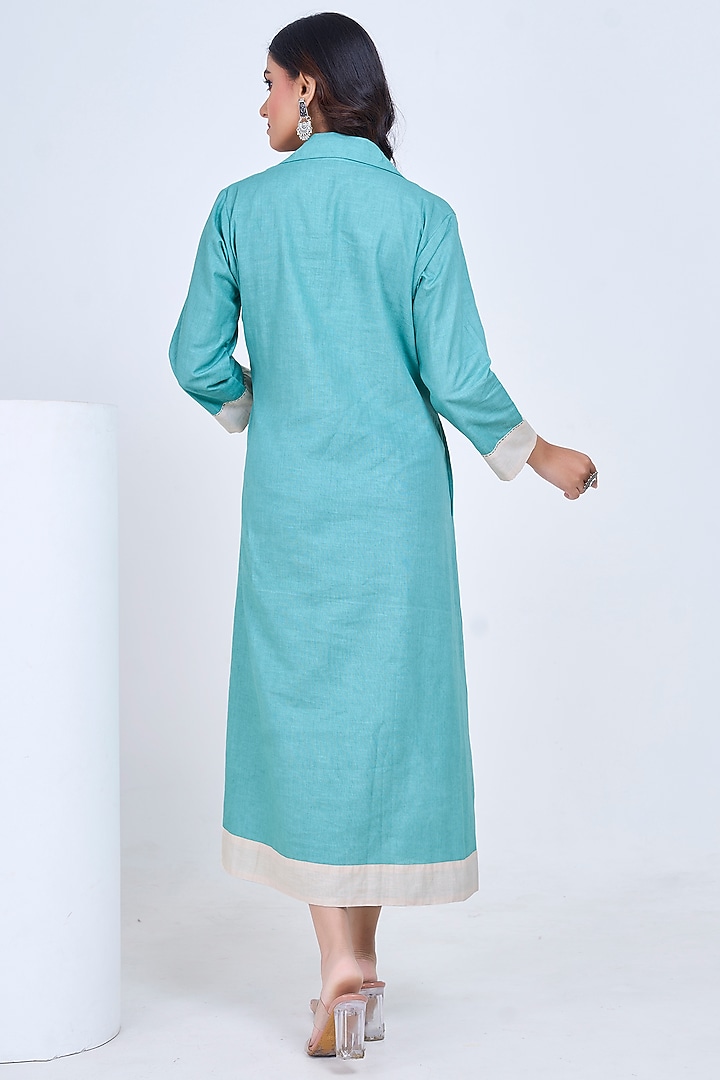 Aqua Linen Hand-Painted Summer Dress by Ojasvini at Pernia's Pop Up Shop
