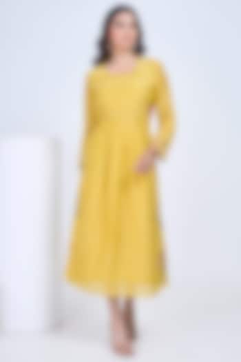 Yellow Malai Chanderi Hand Embroidered Summer Dress by Ojasvini at Pernia's Pop Up Shop
