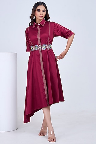 Marcella Premium Cotton Hand Embroidered Shirt Dress by Ojasvini