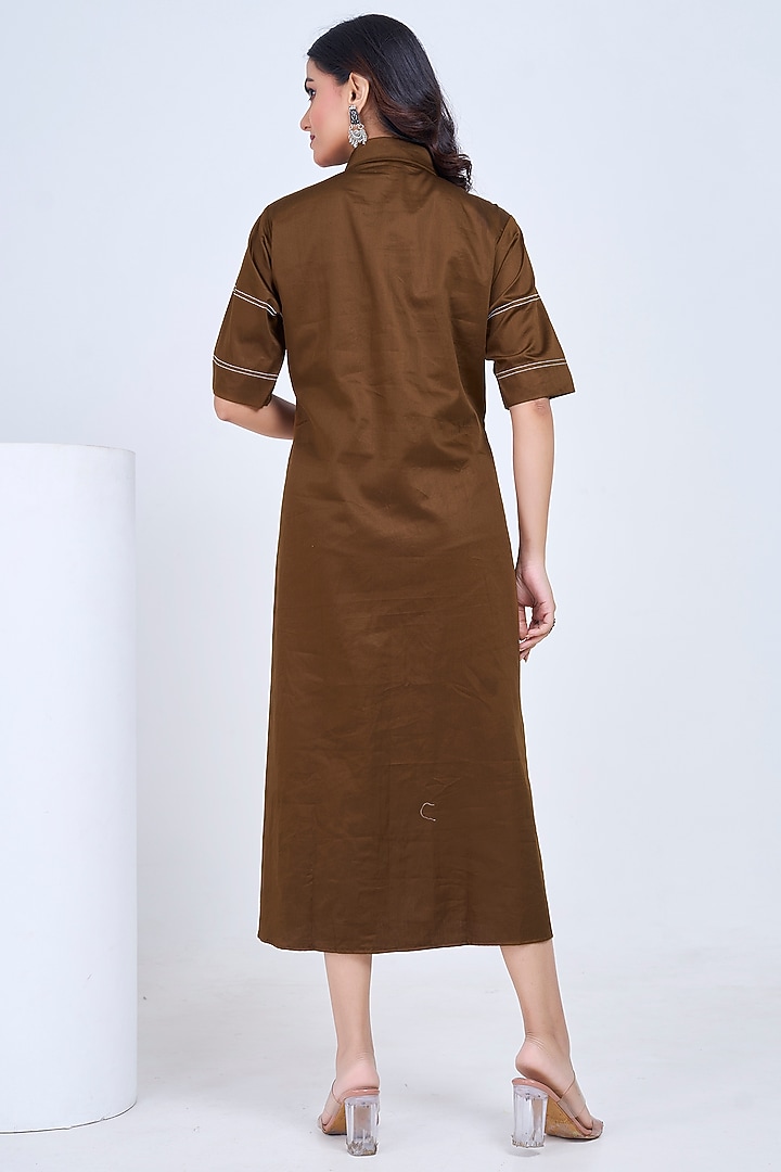 Brown Premium Cotton Embroidered Summer Shirt Dress by Ojasvini at Pernia's Pop Up Shop