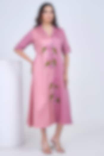 Pink Premium Cotton Hand-Painted Summer Dress by Ojasvini at Pernia's Pop Up Shop