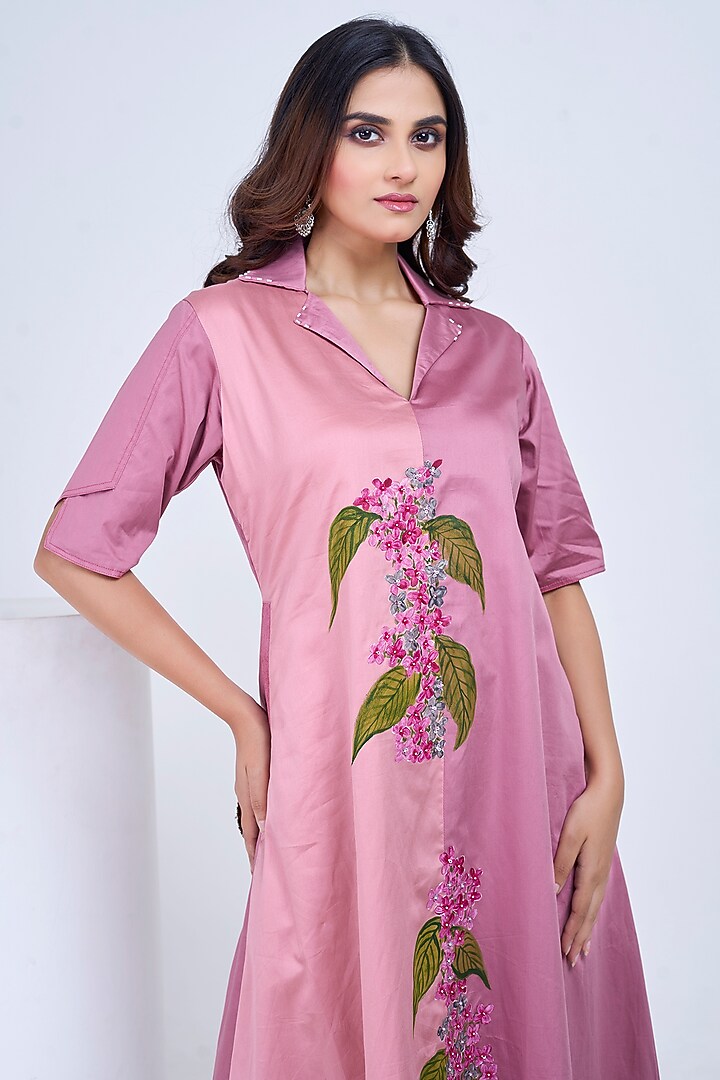 Pink Premium Cotton Hand-Painted Summer Dress by Ojasvini at Pernia's Pop Up Shop