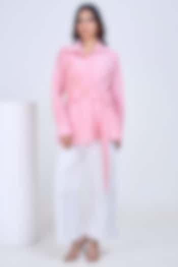 Pink Premium Cotton Embroidered Shirt by Ojasvini at Pernia's Pop Up Shop