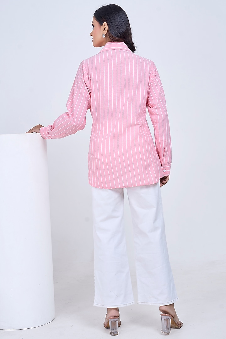 Pink Premium Cotton Embroidered Shirt by Ojasvini at Pernia's Pop Up Shop