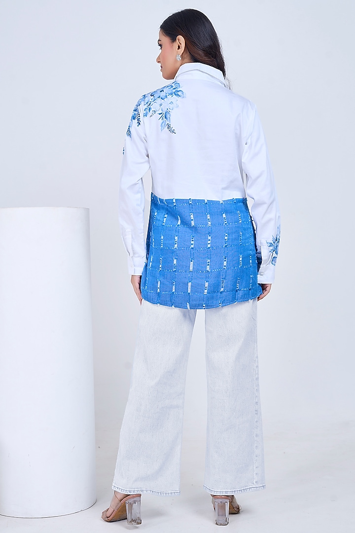 White Premium Cotton Hand-Painted & Embroidered Shirt by Ojasvini at Pernia's Pop Up Shop