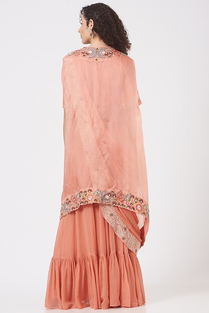 Peach Embroidered Wedding Gown Saree by Ojasvini at Pernia's Pop Up Shop