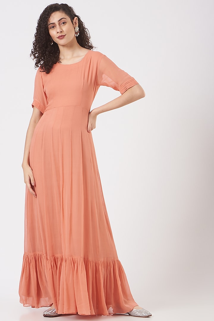Peach Embroidered Wedding Gown Saree by Ojasvini at Pernia's Pop Up Shop