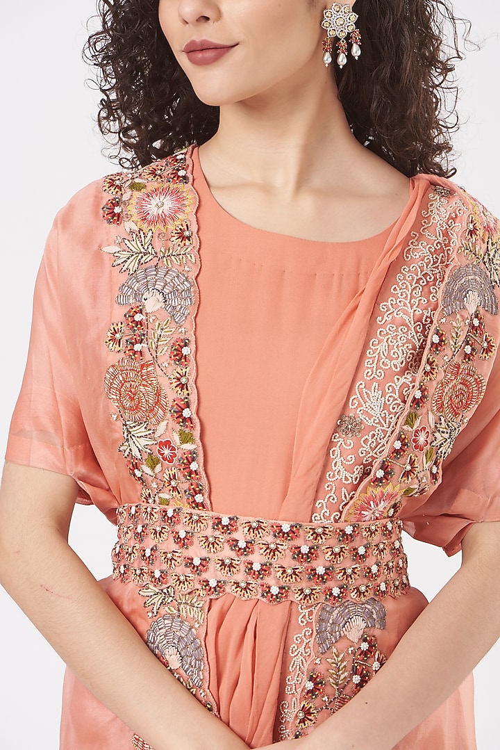 Peach Embroidered Wedding Gown Saree by Ojasvini at Pernia's Pop Up Shop
