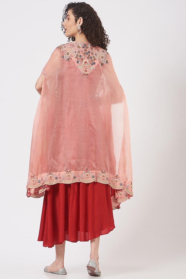 Red Embroidered Wedding Anarkali Set by Ojasvini at Pernia's Pop Up Shop
