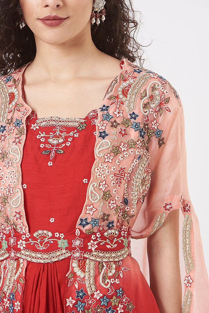 Red Embroidered Wedding Anarkali Set by Ojasvini at Pernia's Pop Up Shop