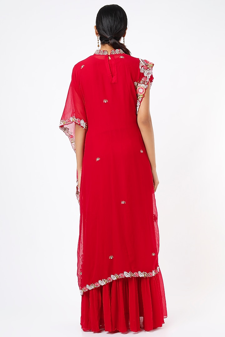 Red Chiffon Party Wear Anarkali Set by Ojasvini at Pernia's Pop Up Shop
