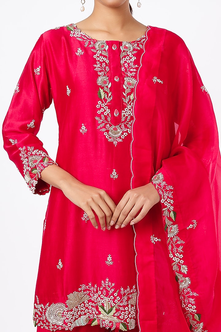 Cherry Red Georgette Wedding Sharara Set by Ojasvini at Pernia's Pop Up Shop