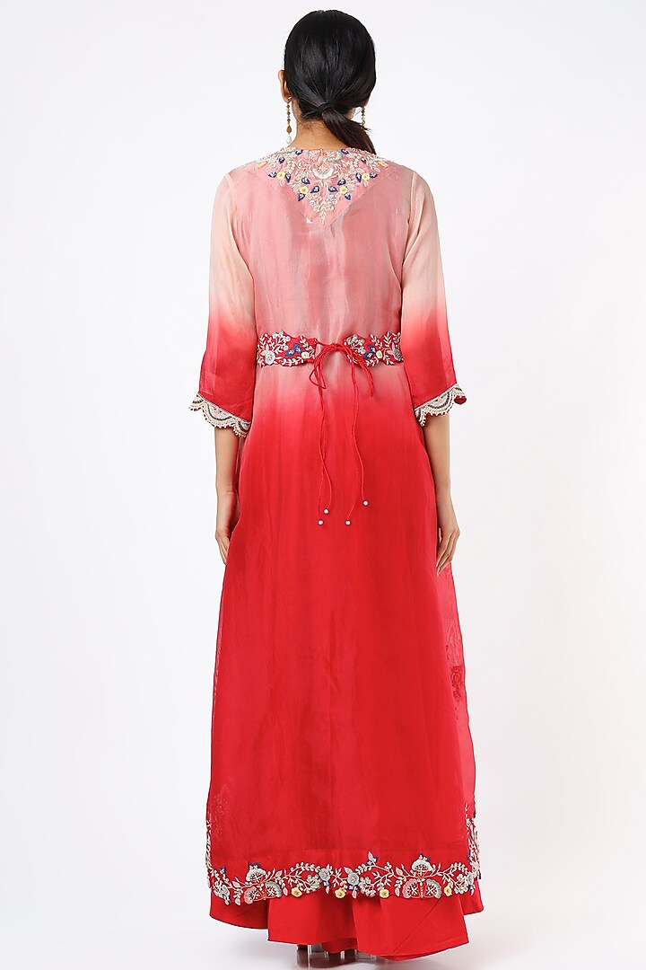 Red Wedding Anarkali With Embroidered Cape by Ojasvini at Pernia's Pop Up Shop