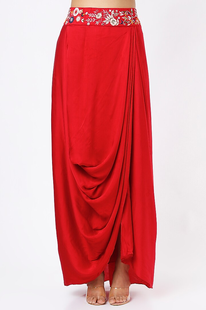 Red & Peach Embroidered Ombre Cape Set by Ojasvini at Pernia's Pop Up Shop