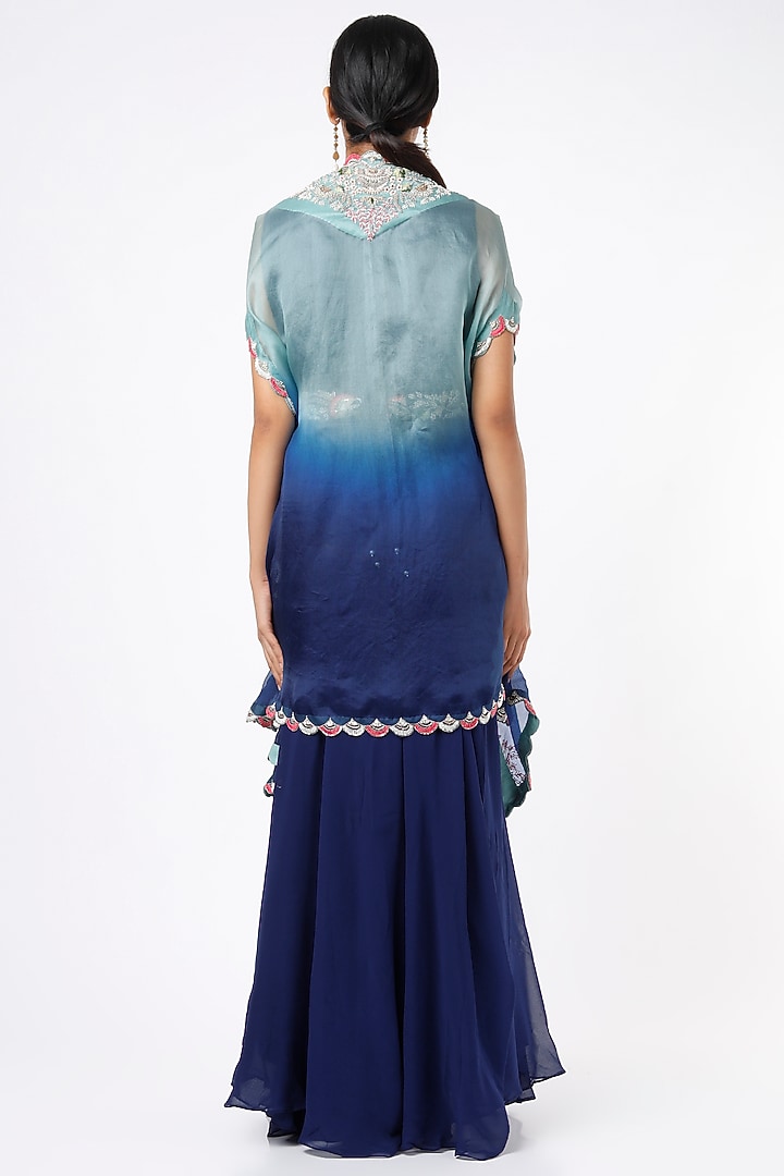 Navy Blue Wedding Anarkali With Embroidered Cape by Ojasvini at Pernia's Pop Up Shop