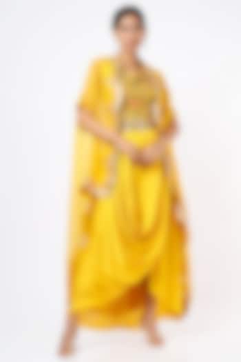 Mustard Embroidered Cape Set by Ojasvini at Pernia's Pop Up Shop