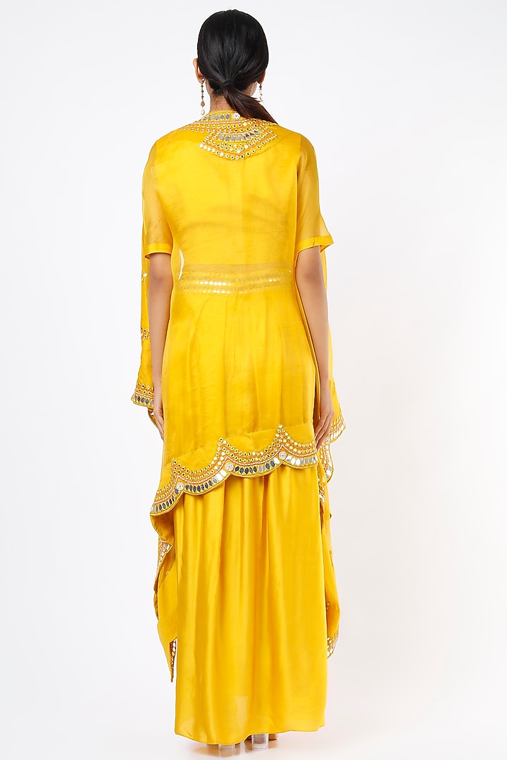 Mustard Embroidered Cape Set by Ojasvini at Pernia's Pop Up Shop