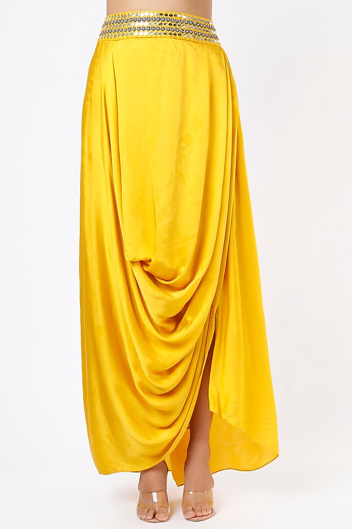 Mustard Embroidered Cape Set by Ojasvini at Pernia's Pop Up Shop