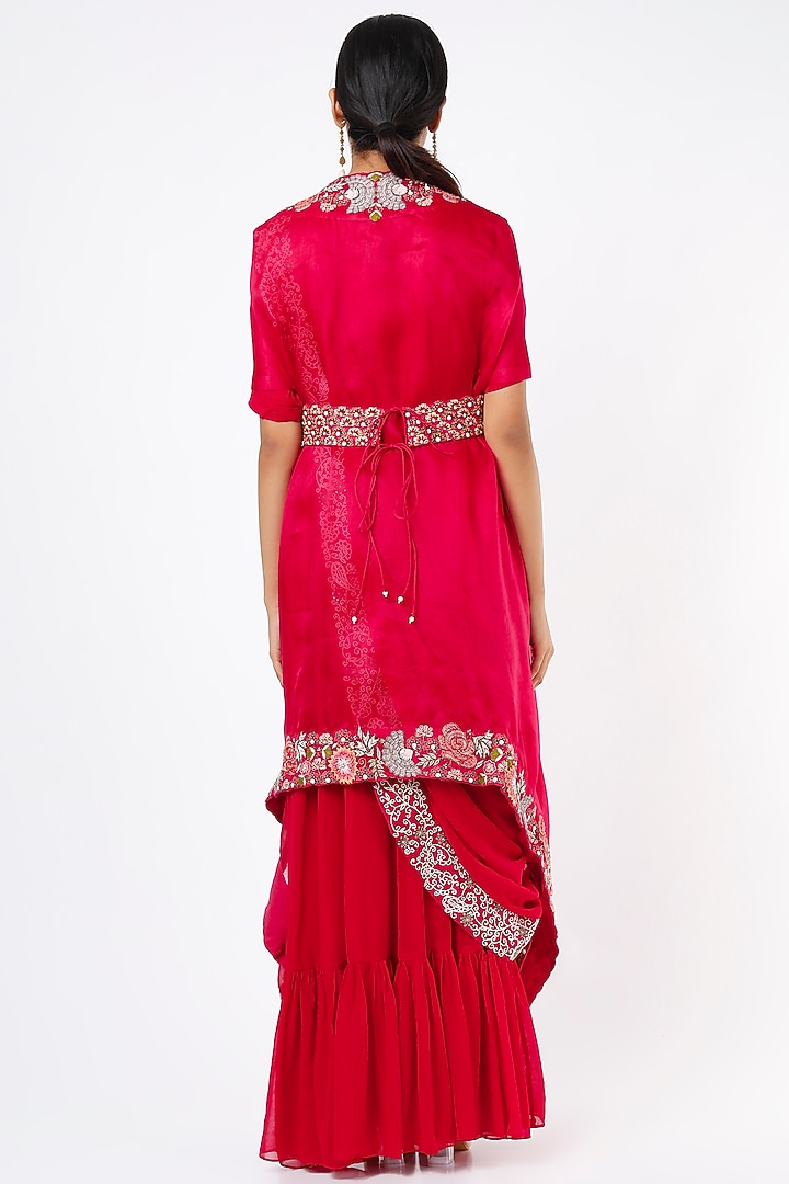 Cadmium Red Wedding Gown Saree Set by Ojasvini at Pernia's Pop Up Shop