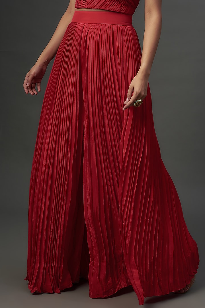 Red Organza Hand Embroidered Cape Set by Ojasvini at Pernia's Pop Up Shop