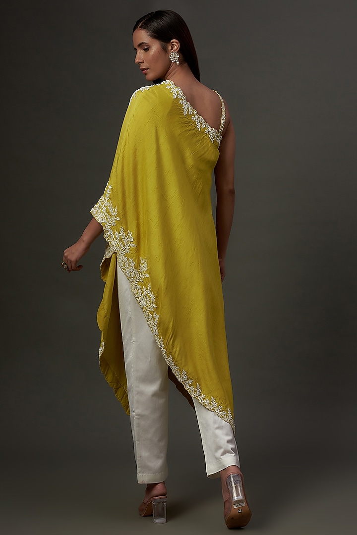 Lime Green Silk Hand Embroidered Co-Ord Set by Ojasvini at Pernia's Pop Up Shop