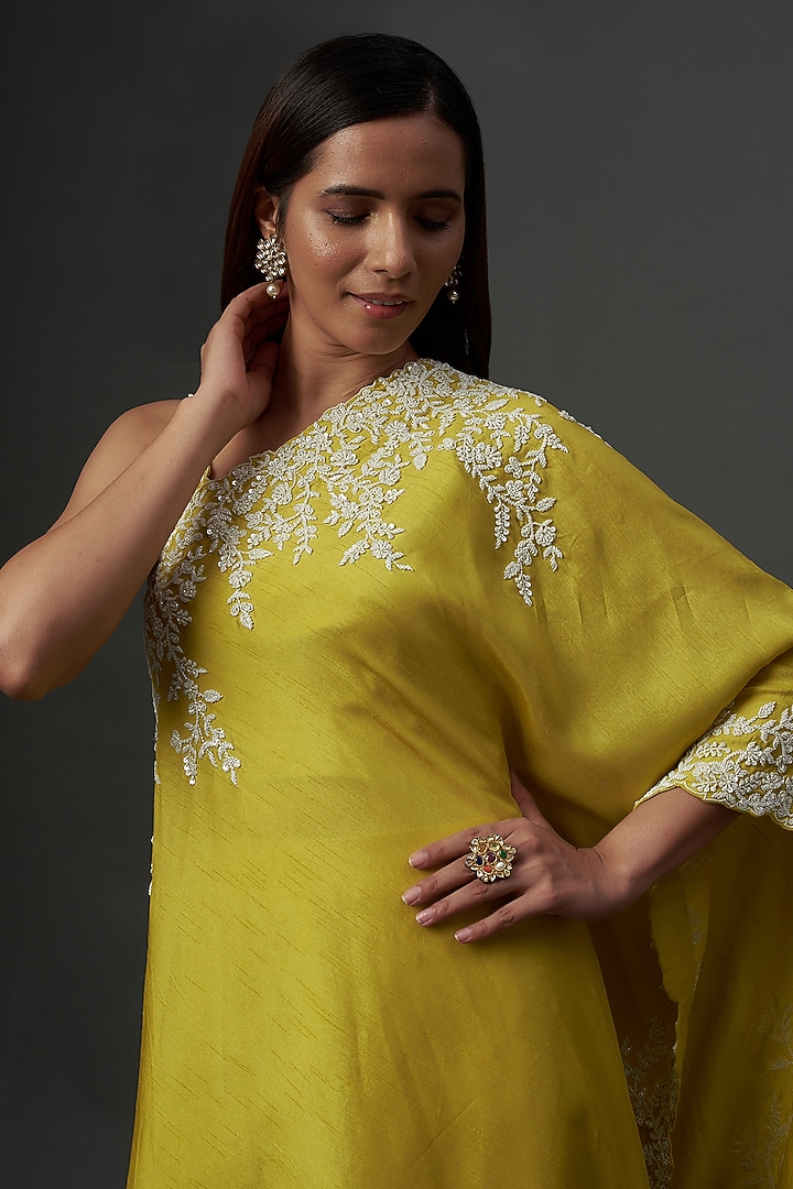 Lime Green Silk Hand Embroidered Co-Ord Set by Ojasvini at Pernia's Pop Up Shop