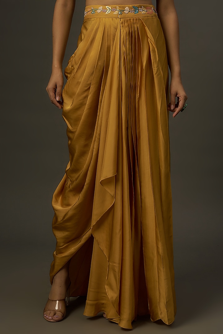 Yellow Satin & Organza Embroidered Cape Set by Ojasvini at Pernia's Pop Up Shop