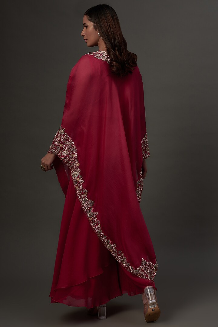 Red Organza & Satin Lycra Wedding Sharara Set by Ojasvini at Pernia's Pop Up Shop