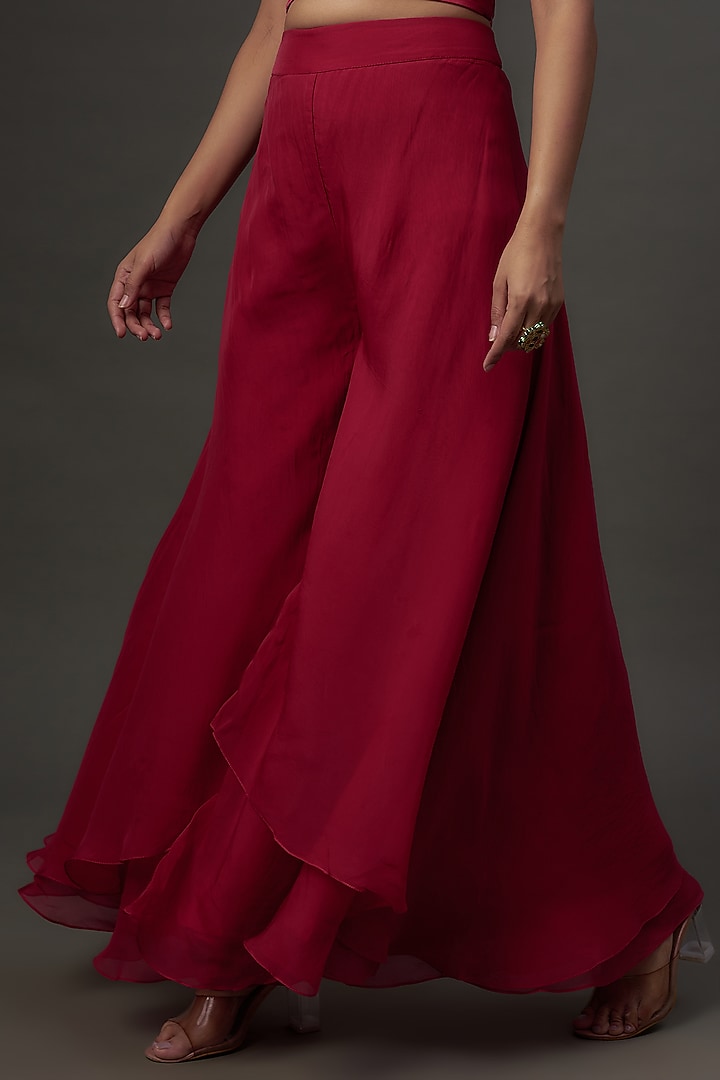 Red Organza & Satin Lycra Wedding Sharara Set by Ojasvini at Pernia's Pop Up Shop