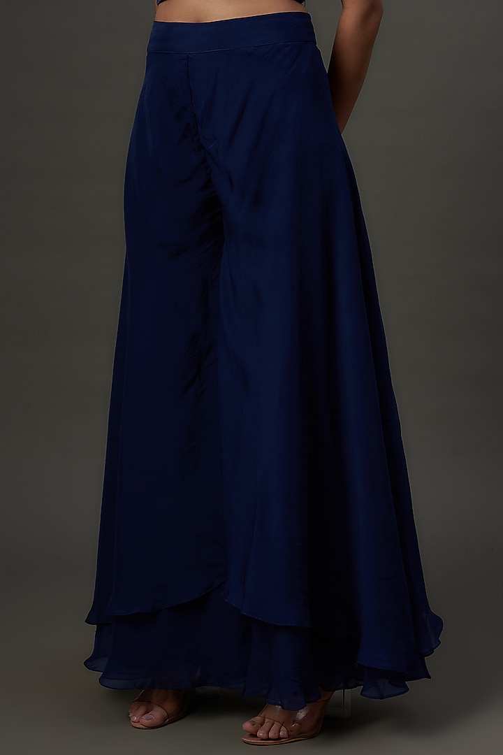 Blue Organza & Satin Lycra Wedding Sharara Set by Ojasvini at Pernia's Pop Up Shop
