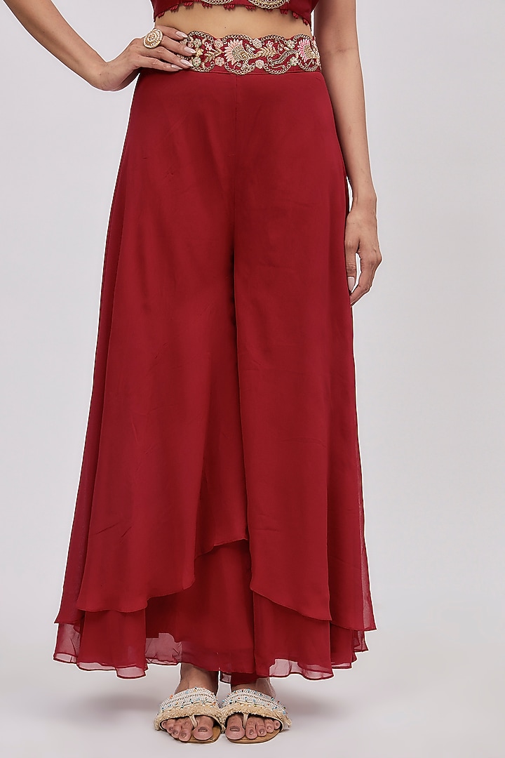 Red Ombre Silk Embroidered Jacket Party Wear Dress by Ojasvini at Pernia's Pop Up Shop