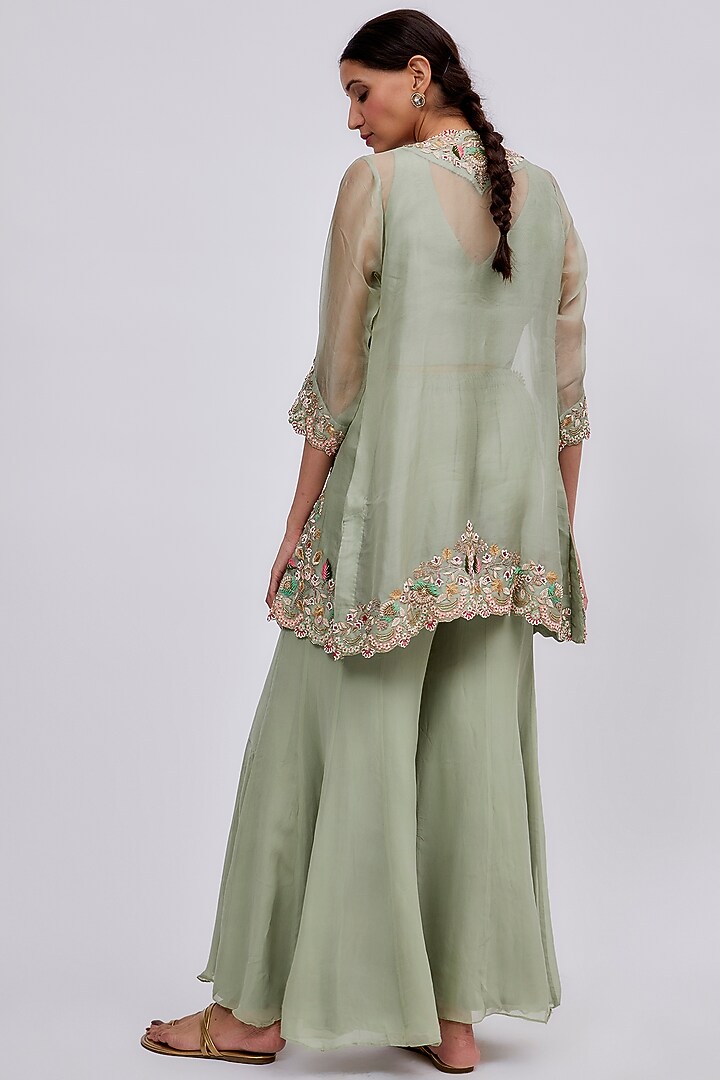 Mint Green Georgette Wedding Sharara Set by Ojasvini at Pernia's Pop Up Shop