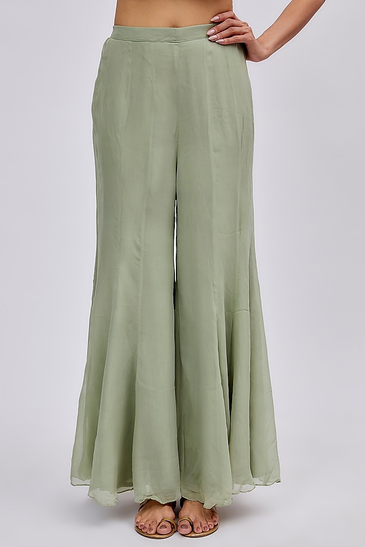 Mint Green Georgette Wedding Sharara Set by Ojasvini at Pernia's Pop Up Shop
