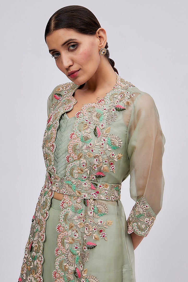 Mint Green Georgette Wedding Sharara Set by Ojasvini at Pernia's Pop Up Shop