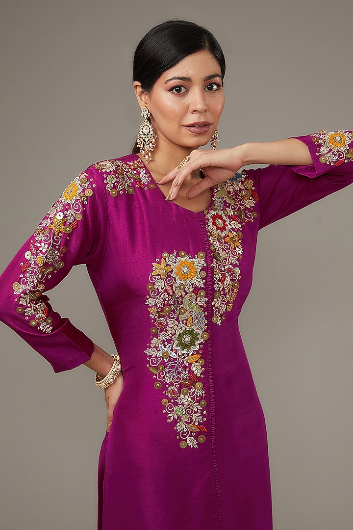 Purple Organza Embroidered Kurta Set by Ojasvini at Pernia's Pop Up Shop