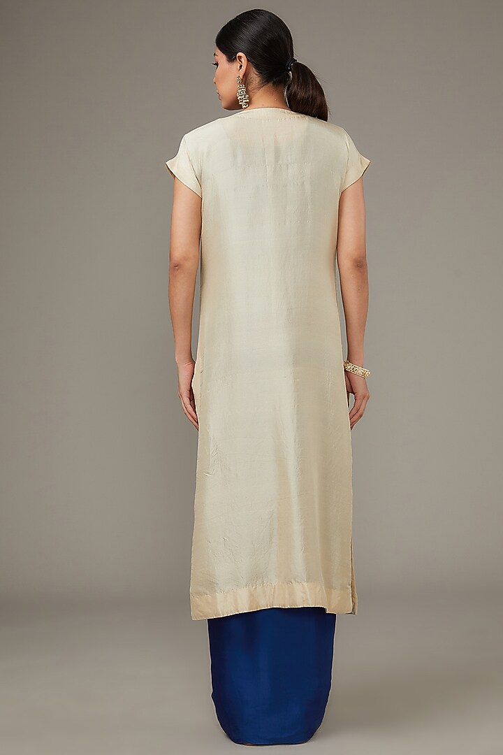 Blue Satin Engagement Gown With Embroidered Jacket by Ojasvini at Pernia's Pop Up Shop