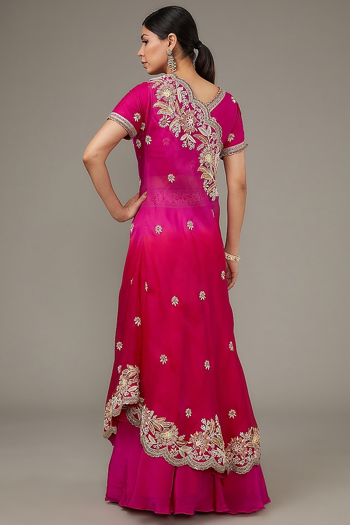 Red Pure Organza & Crepe Embroidered Jacket Wedding Lehenga Set by Ojasvini at Pernia's Pop Up Shop