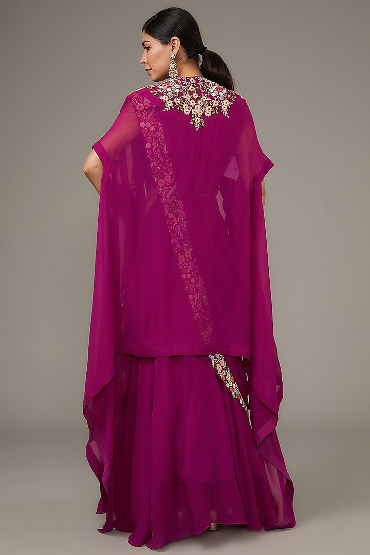 Purple Georgette & Silk Hand Embroidered Jacket Wedding Lehenga Set by Ojasvini at Pernia's Pop Up Shop