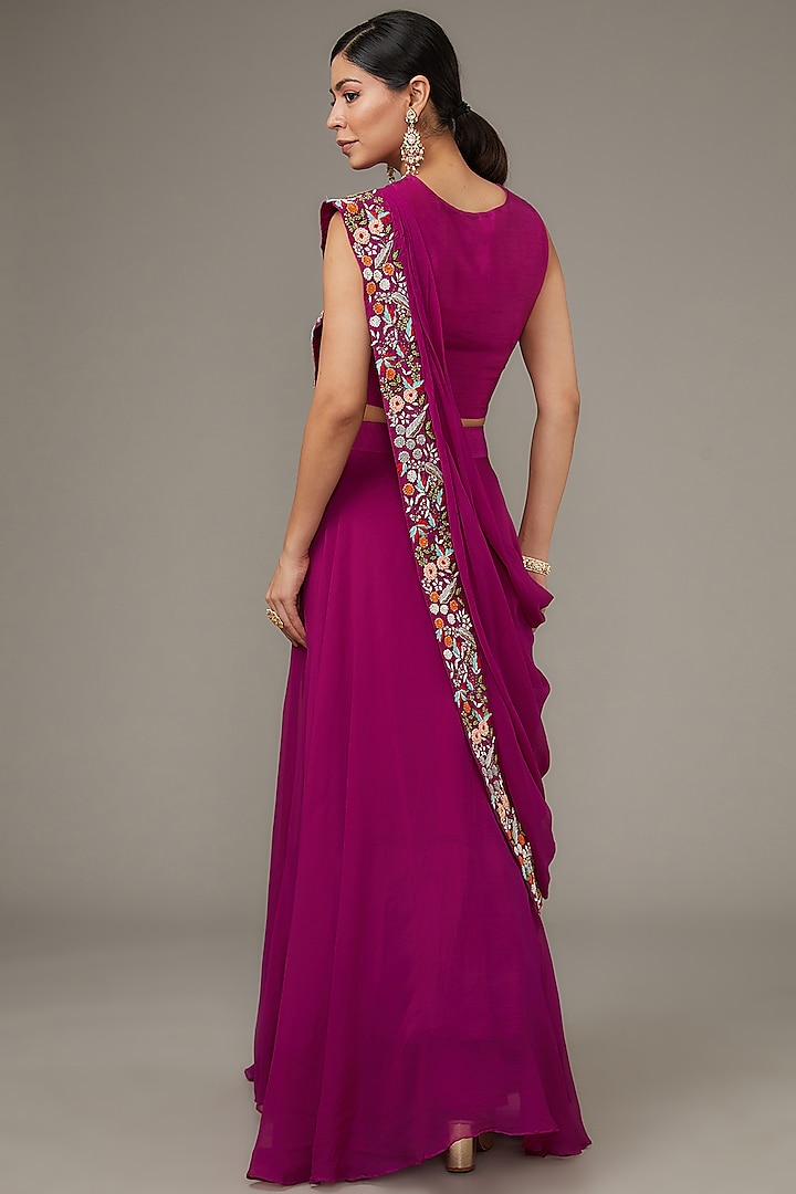 Purple Georgette & Silk Hand Embroidered Jacket Wedding Lehenga Set by Ojasvini at Pernia's Pop Up Shop