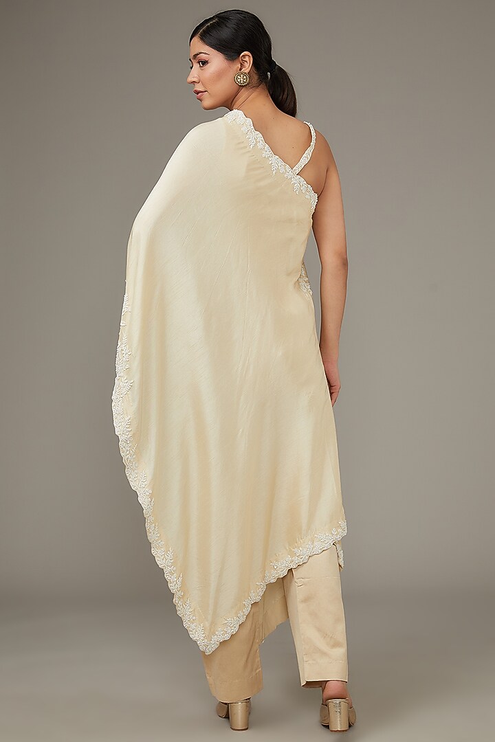 Ivory Silk & Satin Lycra Cutdana Embroidered Cape Set by Ojasvini at Pernia's Pop Up Shop