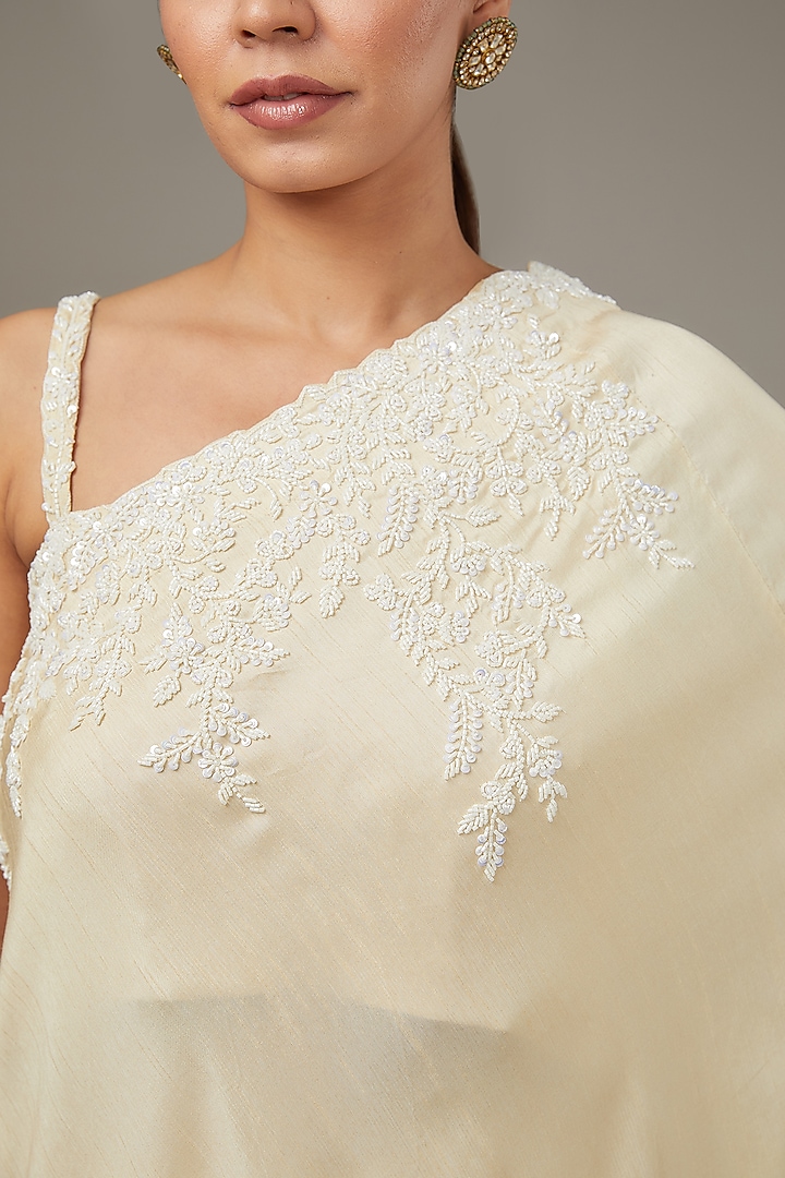 Ivory Silk & Satin Lycra Cutdana Embroidered Cape Set by Ojasvini at Pernia's Pop Up Shop