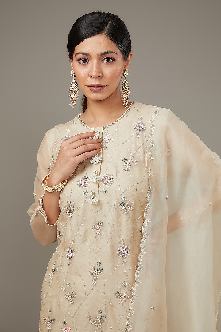 Ivory Organza Wedding Sharara Set by Ojasvini at Pernia's Pop Up Shop